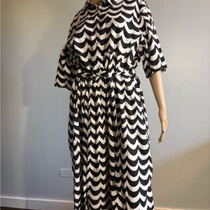 Uniqlo x Marimekko Linen Shirt Dress Lokki Wave Pattern Black & White Size L